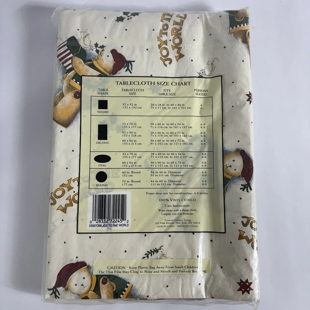 Town & Country Xmas Flannel Back Vinyl Tablecloth Joy To The World 60